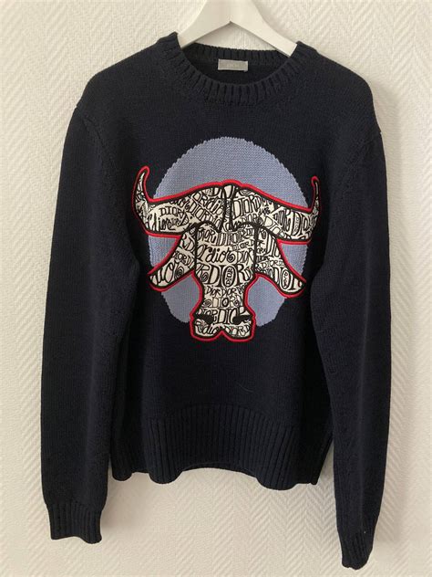 DIOR AND SHAWN Sweater Navy Blue Wool Intarsia